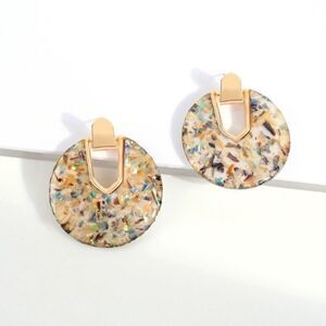 Broken Abalone Gold Circle Drop Earrings NWT